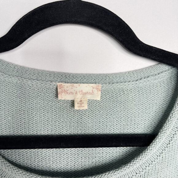 New Hem & Thread M Seafoam Green Crew Knit Sweater Cotton Blend Textured Stitch - Picture 6 of 8